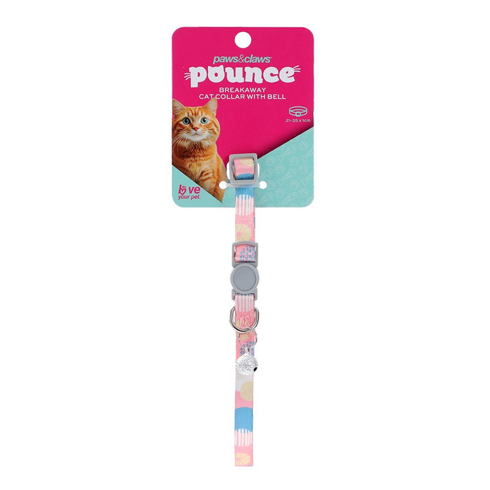 Paws & Claws POUNCE BREAKAWAY CAT COLLAR W/ BELL PRINTED 21-35X1CM COLS