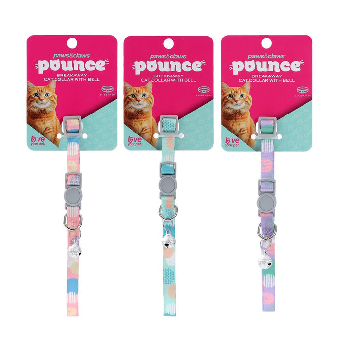 Paws & Claws POUNCE BREAKAWAY CAT COLLAR W/ BELL PRINTED 21-35X1CM COLS