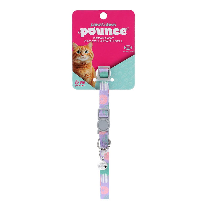 Paws & Claws POUNCE BREAKAWAY CAT COLLAR W/ BELL PRINTED 21-35X1CM COLS