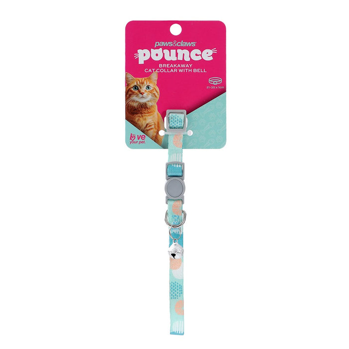 Paws & Claws POUNCE BREAKAWAY CAT COLLAR W/ BELL PRINTED 21-35X1CM COLS