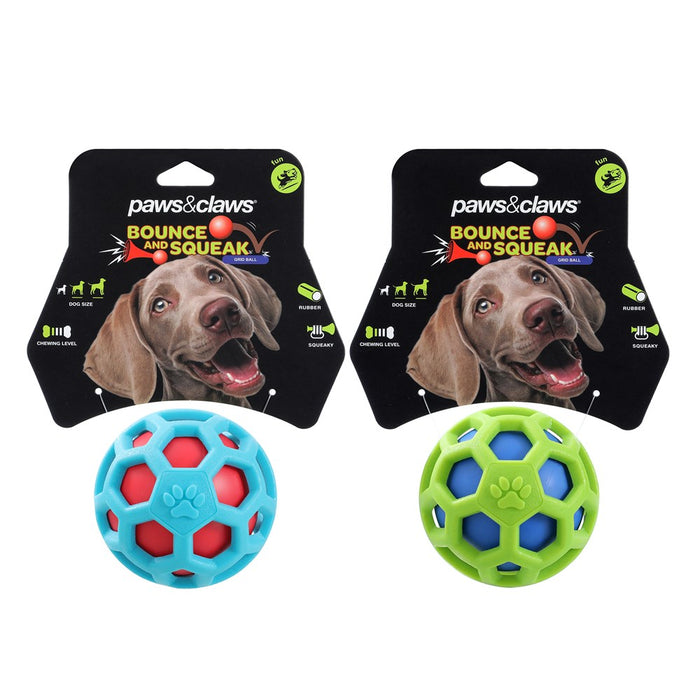 Paws & Claws BOUNCE & SQUEAK TPR CAGE BALL COLS 9CM