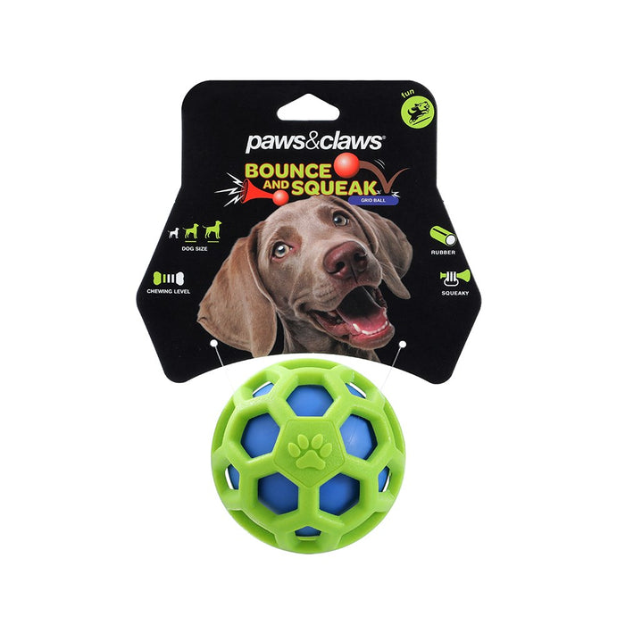 Paws & Claws BOUNCE & SQUEAK TPR CAGE BALL COLS 9CM