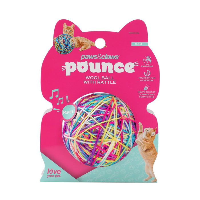Paws & Claws POUNCE CAT WOOL BALL W/ RATTLE 9CM