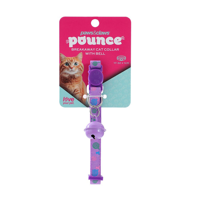 Paws & Claws POUNCE BREAKAWAY CAT COLLAR W/ LOLLIPOP PRINT AND BELL 17-32CX1CM COLS
