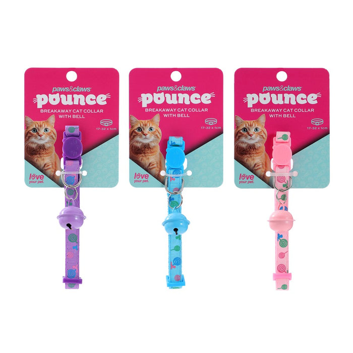 Paws & Claws POUNCE BREAKAWAY CAT COLLAR W/ LOLLIPOP PRINT AND BELL 17-32CX1CM COLS