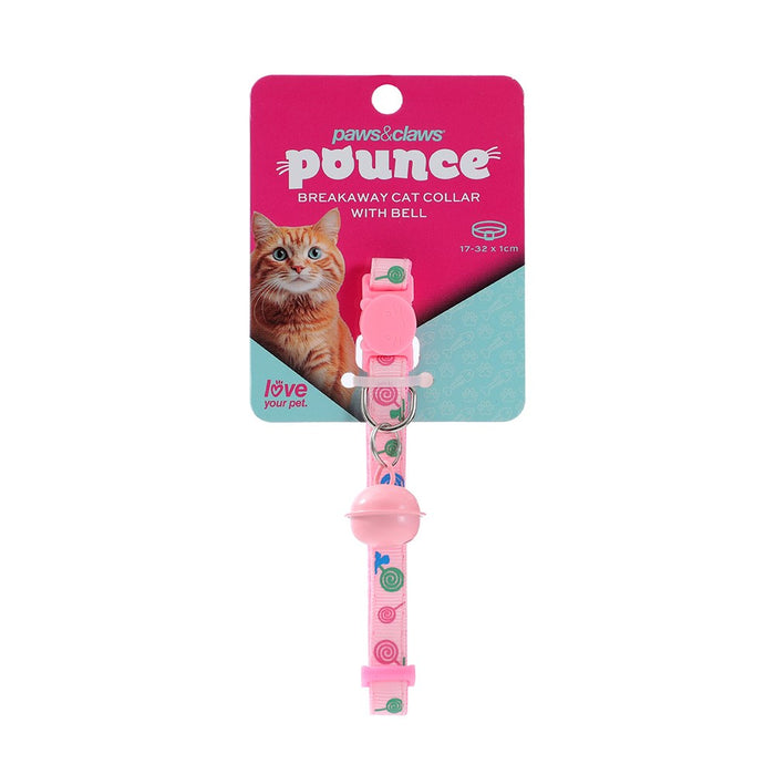 Paws & Claws POUNCE BREAKAWAY CAT COLLAR W/ LOLLIPOP PRINT AND BELL 17-32CX1CM COLS