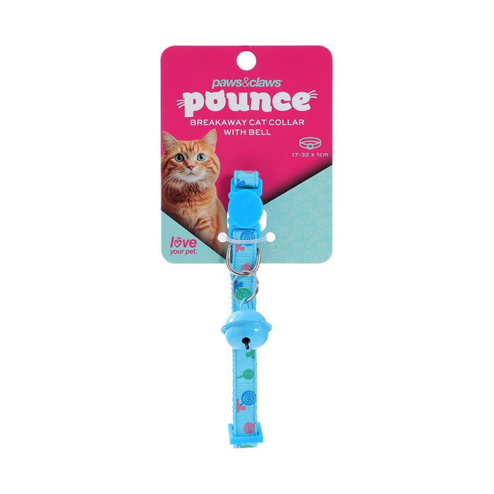 Paws & Claws POUNCE BREAKAWAY CAT COLLAR W/ LOLLIPOP PRINT AND BELL 17-32CX1CM COLS