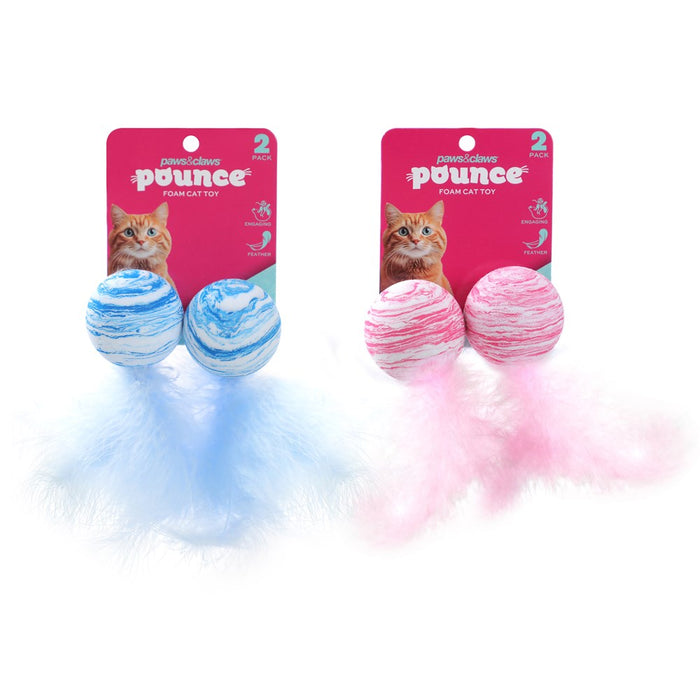 Paws & Claws POUNCE FOAM CAT TOYS 2PK BALLS WITH FEATHER