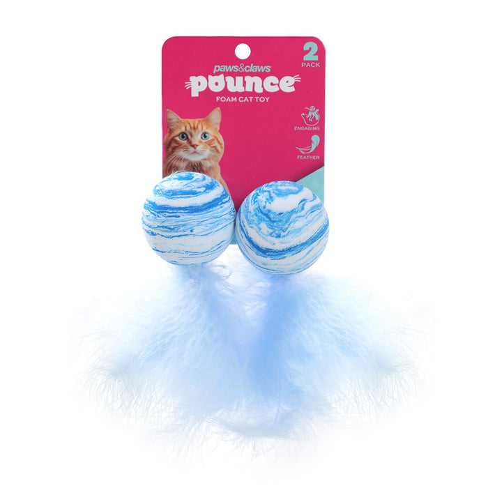 Paws & Claws POUNCE FOAM CAT TOYS 2PK BALLS WITH FEATHER