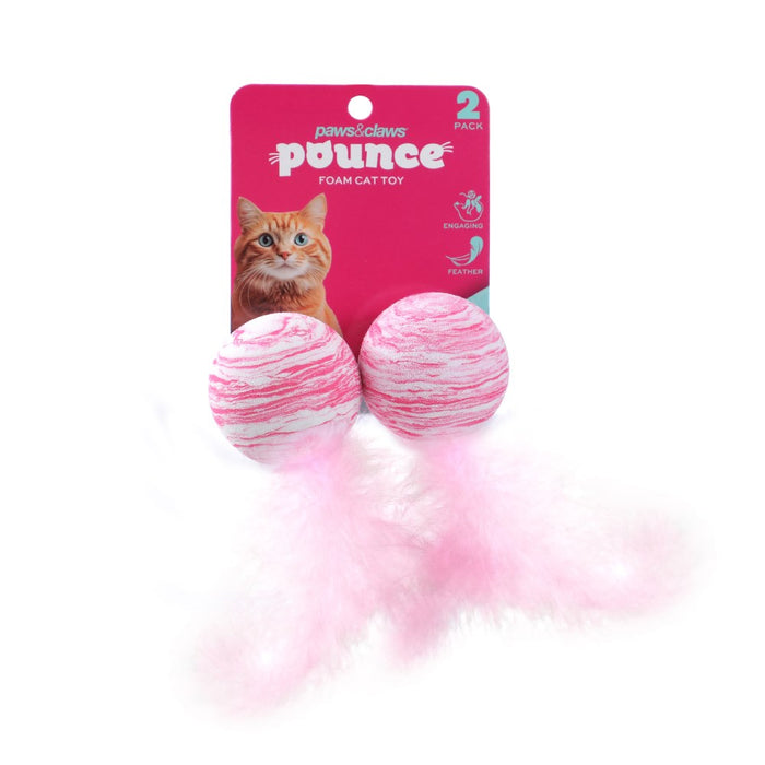 Paws & Claws POUNCE FOAM CAT TOYS 2PK BALLS WITH FEATHER