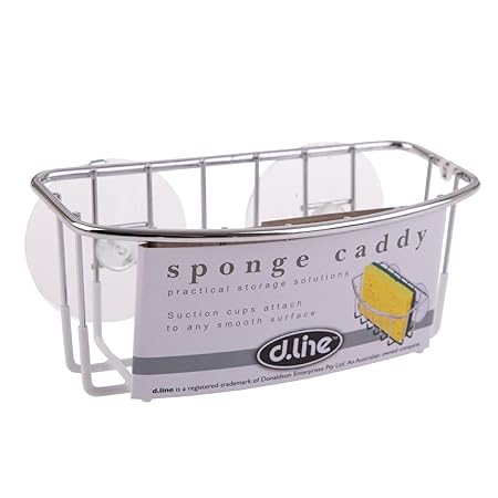 SPONGE CADDY CHR/PVC W/SUCTION CUPS WHITE
