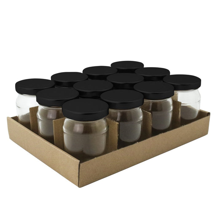 Lemon & Lime VERONA GLASS JAR 12PK 150ML BLACK LID
