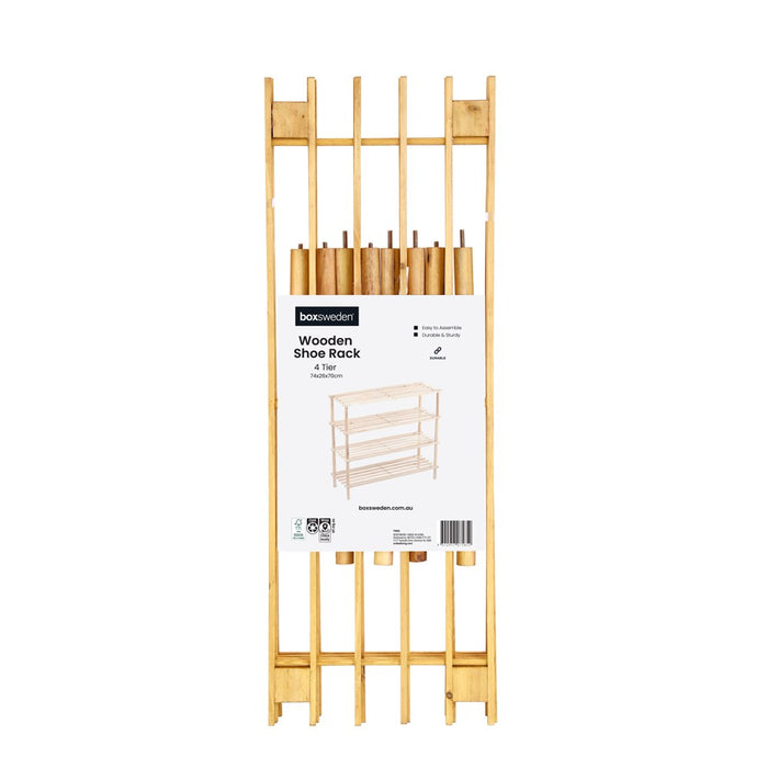 Boxsweden Shoe Rack 4 Tier 74X26X70Cm Wooden *Fsc100% Scs-Coc-009941