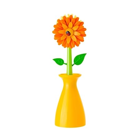 Flower Power Orange Dish Brush With Vase