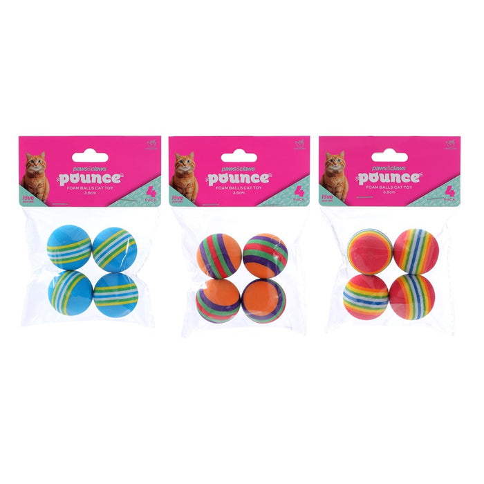 Paws & Claws POUNCE FOAM BALLS CAT TOY 4PK 3.5CM