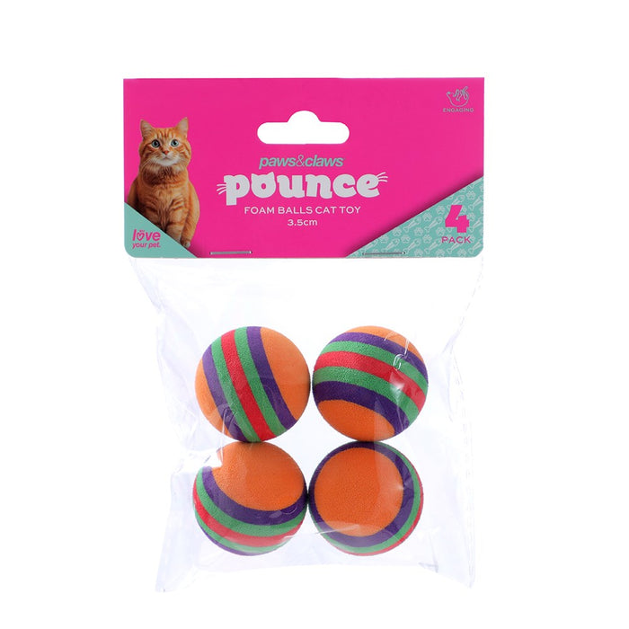 Paws & Claws POUNCE FOAM BALLS CAT TOY 4PK 3.5CM
