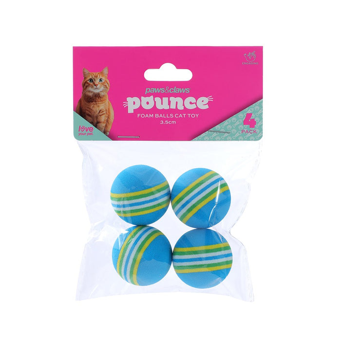 Paws & Claws POUNCE FOAM BALLS CAT TOY 4PK 3.5CM