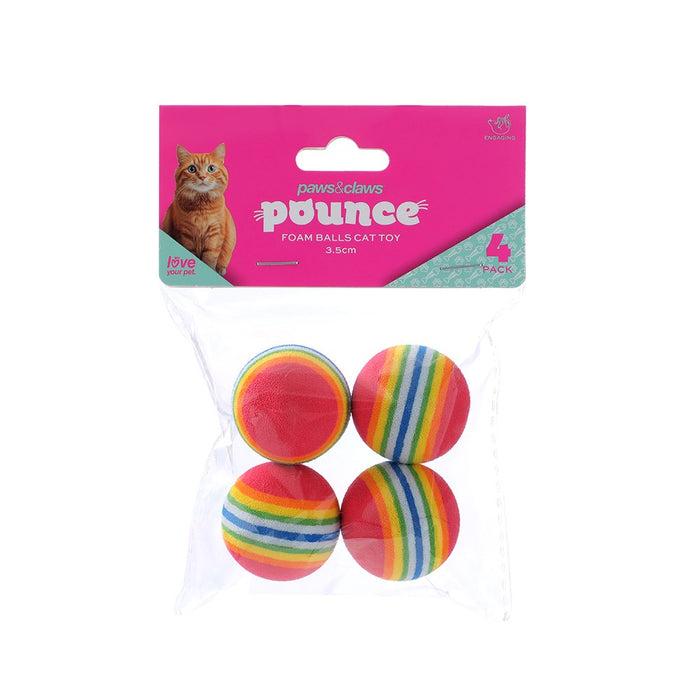 Paws & Claws POUNCE FOAM BALLS CAT TOY 4PK 3.5CM
