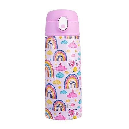 S/S D/WALL INS. KID'S DRINK BOTTLE W/ SIPPER STRAW 550ML RAINBOW SKY