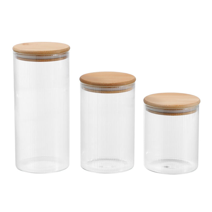 Lemon & Lime CAMDEN RIBBED GLASS JAR WITH BAMBOO LID 650ML