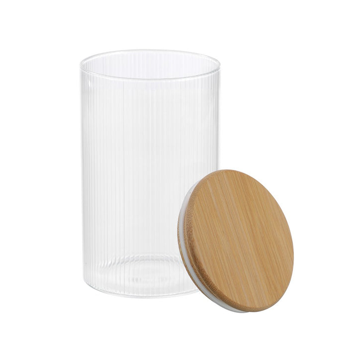 Lemon & Lime CAMDEN RIBBED GLASS JAR WITH BAMBOO LID 1050ML