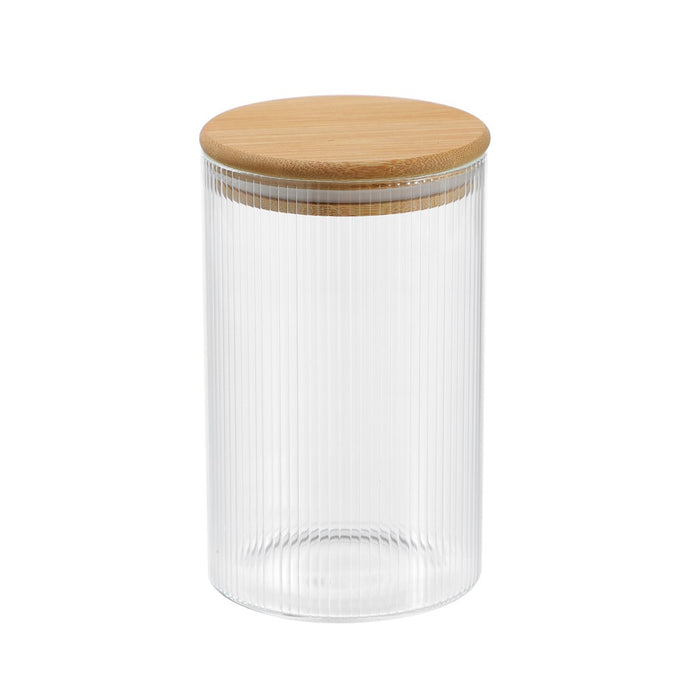 Lemon & Lime CAMDEN RIBBED GLASS JAR WITH BAMBOO LID 1050ML