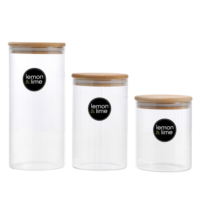 Lemon & Lime CAMDEN RIBBED GLASS JAR WITH BAMBOO LID 1050ML