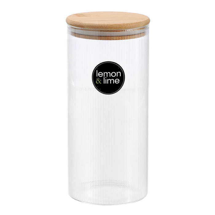 Lemon & Lime CAMDEN RIBBED GLASS JAR WITH BAMBOO LID 1400ML