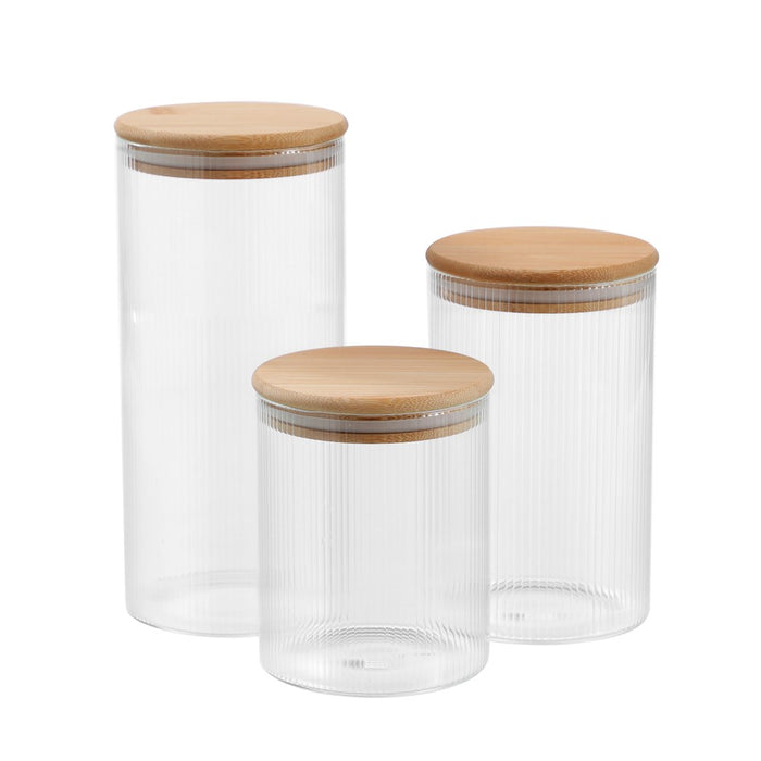Lemon & Lime CAMDEN RIBBED GLASS JAR WITH BAMBOO LID 1400ML