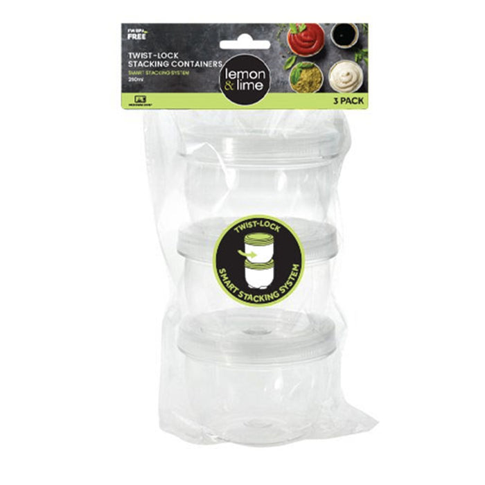 Lemon & Lime TWIST-LOCK STACKING CONTAINERS 3PC 260ML