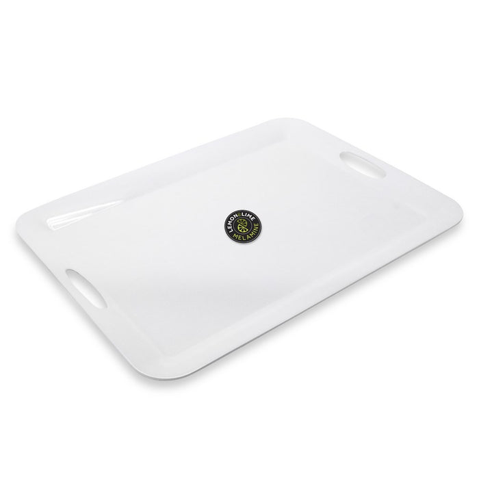Lemon & Lime MELAMINE TRAY WITH HANDLES LARGE 50X38CM WHITE