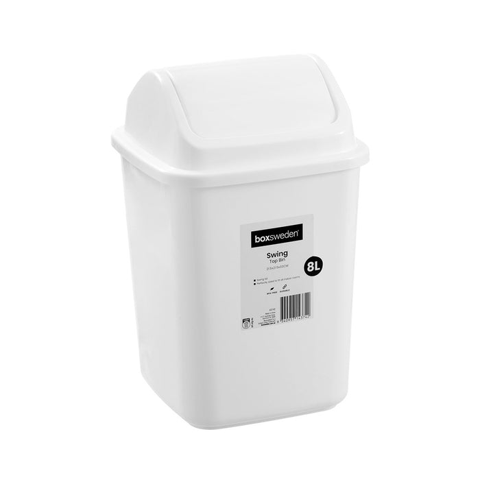 Boxsweden Swing Top Bin 8L 21.5X21.5X33Cm White
