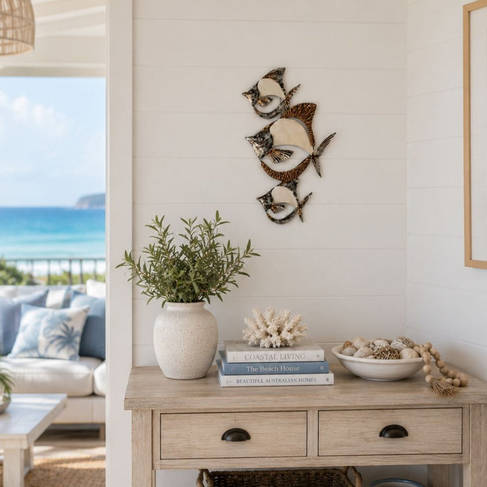 2 set Capiz+Abaca Trio Angel Fish Wall Art