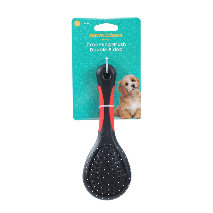 Paws & Claws GROOMING BRUSH DOUBLE SIDED 17.5CM BLACK & RED
