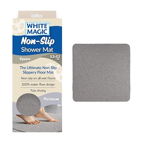 White Magic Non-Slip Shower Mat Square- Platinum