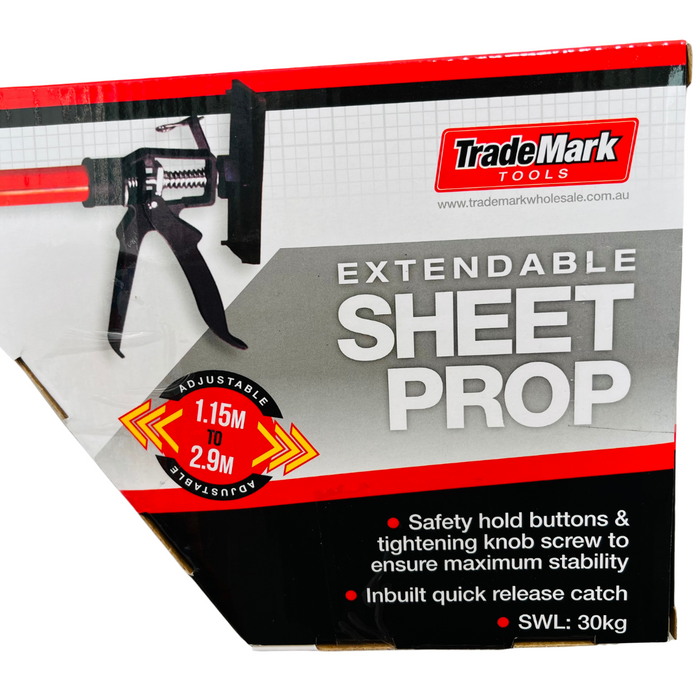 Trademark Adjustable sheet prop extendable 1.25m - 2.9m Sheet Support Prop– Versatile Telescoping Drywall and Paneling Tool