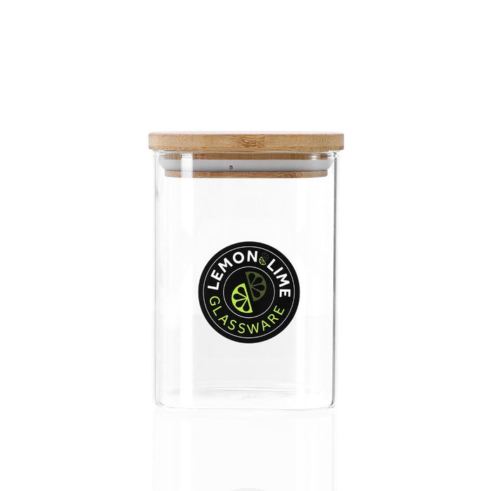 Lemon & Lime CAMDEN SQUARE GLASS JAR BAMBOO LID 550ML