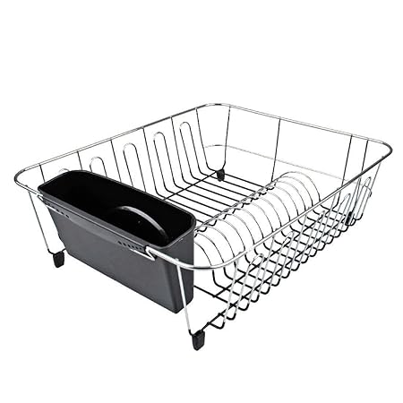 LARGE DISH DRAINER CHR/PVC W/CADDY 44.5 X 35.5 X 14.5CM BLACK