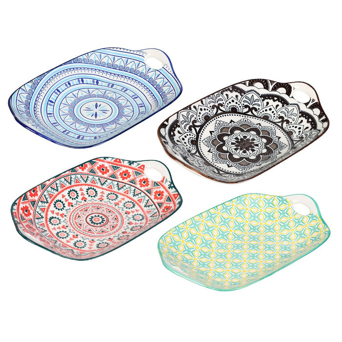 Lemon & Lime MOROCCAN DECO CERAMIC HANDLED PLATTER 27X18CM