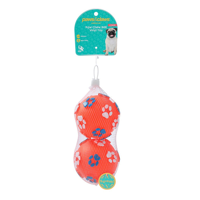 Paws & Claws PAW PRINT BALL 2PK VINYL 10CM
