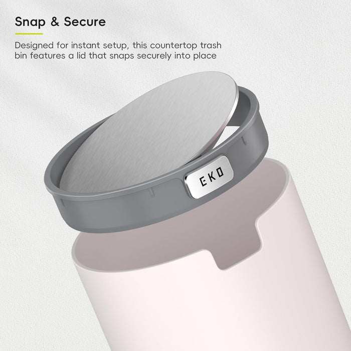 EKO 1.5L Mini Desk Bin with Swing-Top Lid,Small Round Tabletop Rubbish Bin and Storage Pot for Stationery, Makeup and Small Waste, Desktop Bin for Office, Home or Car (Pink)