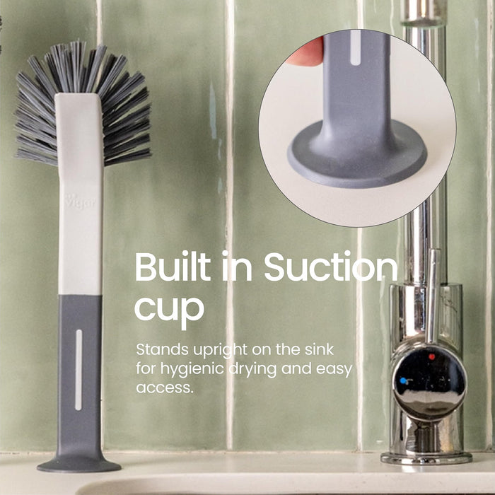 Standing Oval Grey Dish Brush With Suction Cup