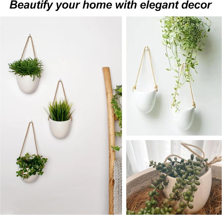 ONEIN Wall Planters Hanging Ceramic Plant Pots 2 Pieces, Hanging Planter Wall Decoration for Indoors, Balcony and Garden - White (Matte)