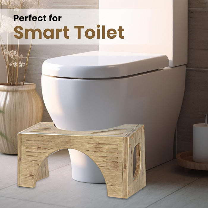 Premium Bamboo Toilet Stool – Foldable Toilet Step for Adults & Kids | Non-Slip, Ergonomic Bathroom Footstool for Improved Bowel Health & Posture | Eco-Friendly & Compact Design