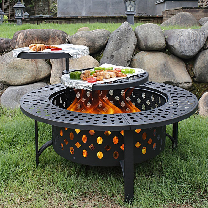 OutVue 91cm Fire Pit with 2 Grills Wood Burning Fire Pits for Outside SOCRATES SUPPLIES