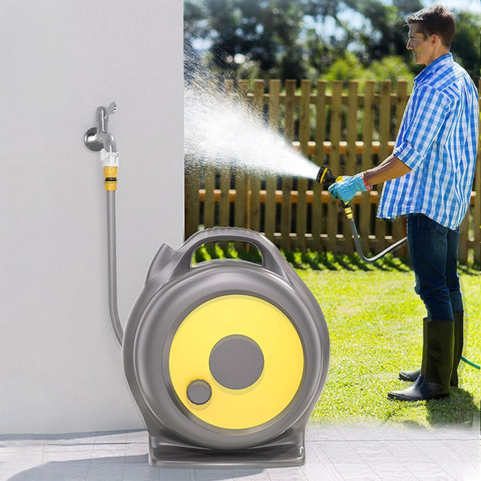 ONEIN Retractable Garden Hose Reel – 20M Water Hose with 10-Pattern Spray Nozzle, Built-in Storage Rack for Gardening, Car Washing and Outdoor Cleaning