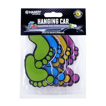 Air Fresheners Hanging Feet Designs 4pk 4 Assorted Colours/ Scents (Apple, Ocean, Vanilla & Berry)