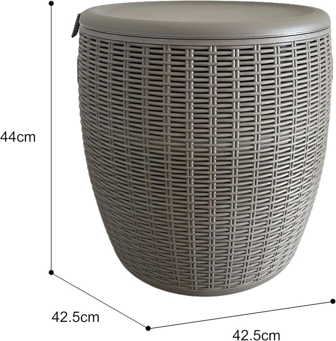 Rattan Outdoor Storage Stool, Outdoor Furniture, 37L, Ice Cooler, Wicker Round Ice Chest, Outdoor Patio Bar Table, Beverage Bucket with Drain Plug for Poolside, Deck, Party, and BBQ