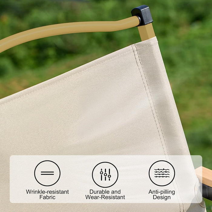 Folding Camping Chair - Lightweight, Portable & Sturdy with Wooden Armrests - Durable Outdoor Chair Camp Seat for Adults, Beach, Picnic, and Patio (Khaki)