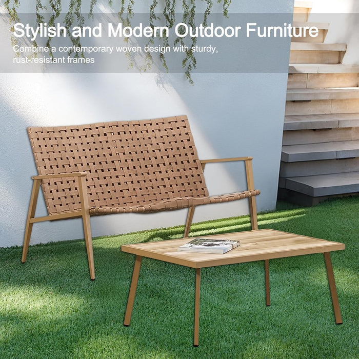 ONEIN Outdoor Table and Chairs, 5-Piece Patio Furniture Set, Wicker Bistro Set with Coffee Side Table & Woven Sofa Chair for Garden Balcony Poolside Backyard, Comfortable & Stylish